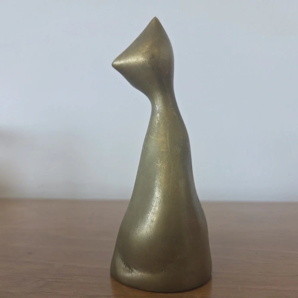 Vintage Brass‎ Cat Figurine Sitting Retro MCM Style 6